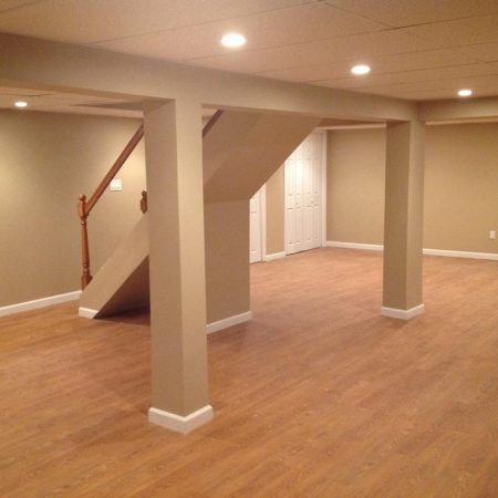 finished basement with hardwood floors