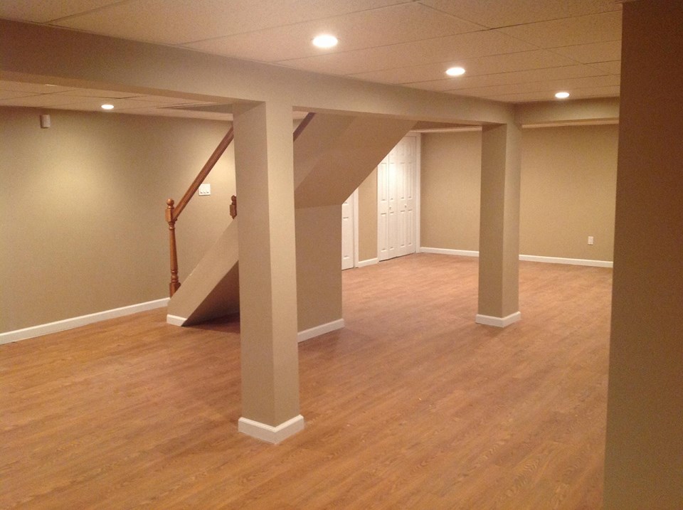 finished basement with hardwood floors