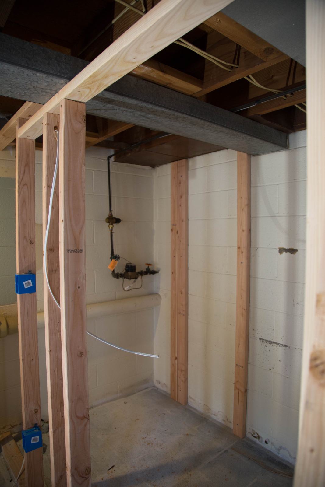 new framing during a bathroom remodel