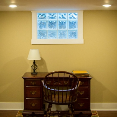 finished basement with replacement window and desk