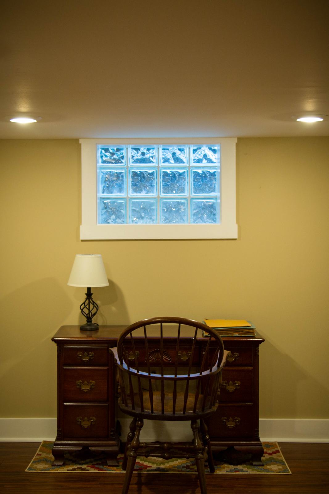 finished basement with replacement window and desk