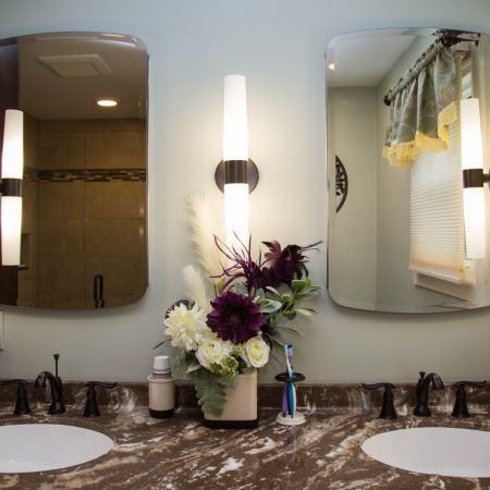 dual sink and mirror bathroom vanity