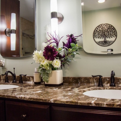 dual sink and mirror bathroom vanity