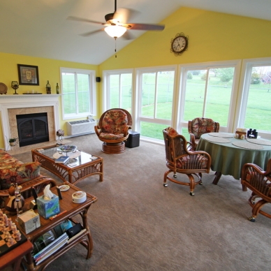 interior of a carpeted home addition