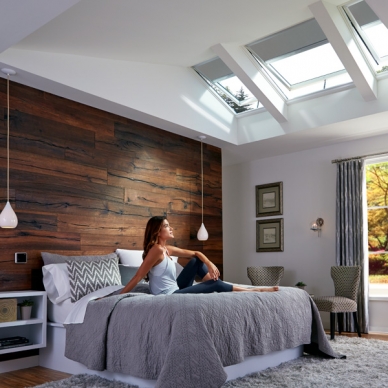 bedroom with skylights