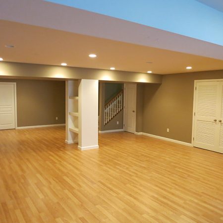 finished basement with hardwood floors