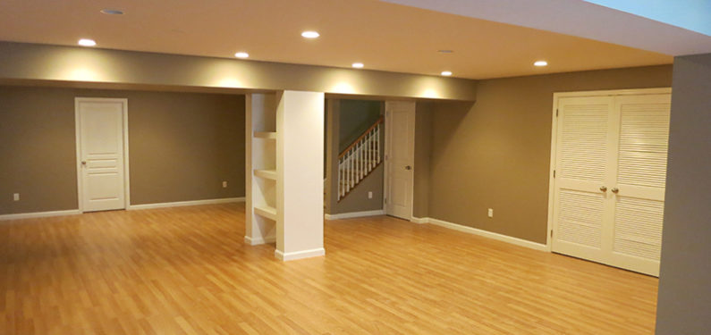 finished basement with hardwood floors