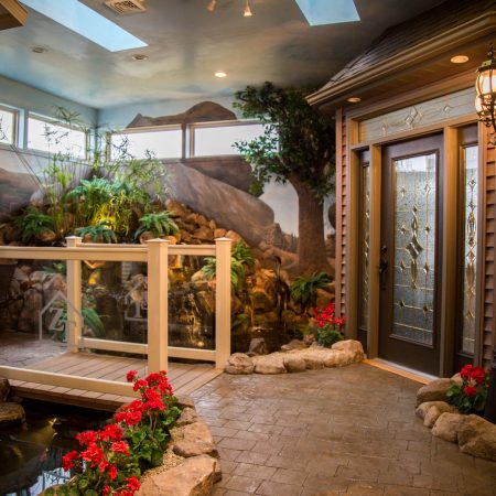 bridge and fountain in showroom