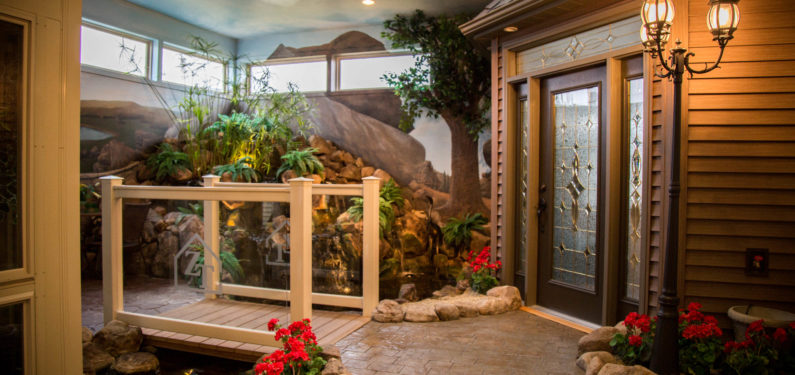 bridge and fountain in showroom