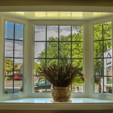 Replacement windows - bay window with a plant on the shelf