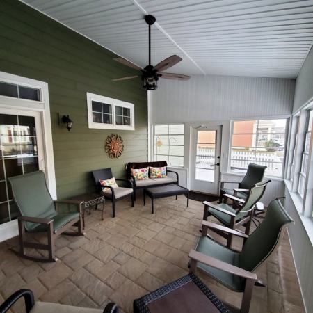 new patio enclosure with stamped concrete