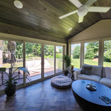 Mast - interior of addition with view to outside deck
